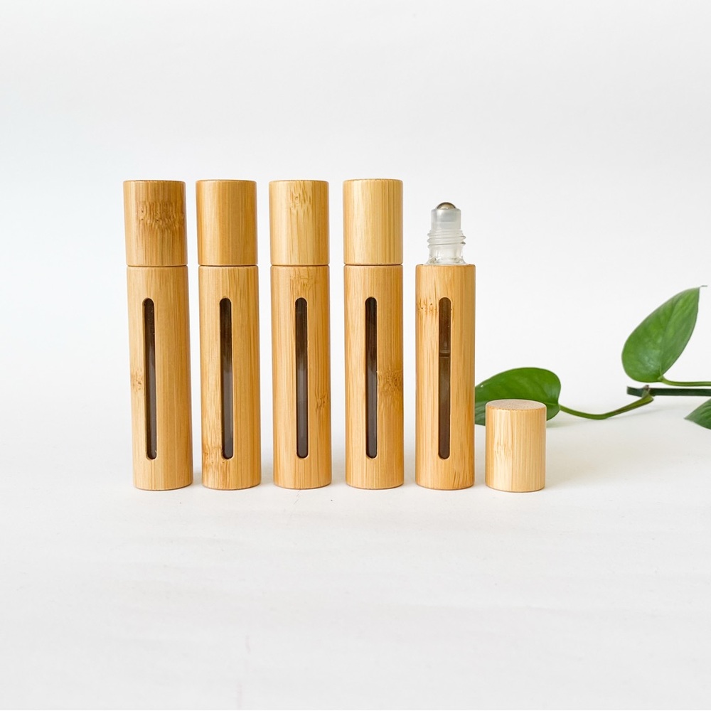 8 Bamboo 10ml Essential Oil Roller Bottles + Opener Tool